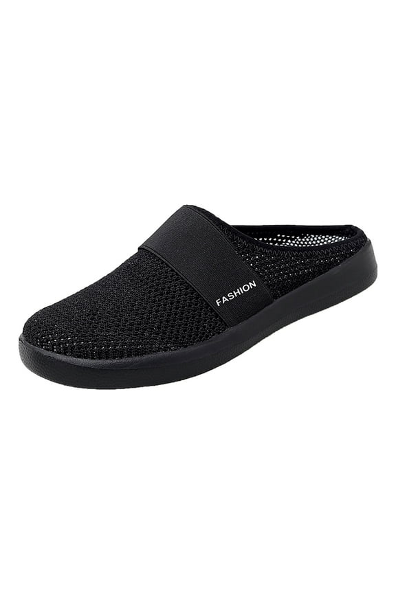 Womens Backless Sneakers Mesh Slip-on Mule Shoes Breathable Slippers(Black,9)