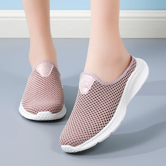 GUOBIOZIY Womens Breathable Mesh Walking Mules Sneakers Open Back Slip On Shoes（Pink,8）