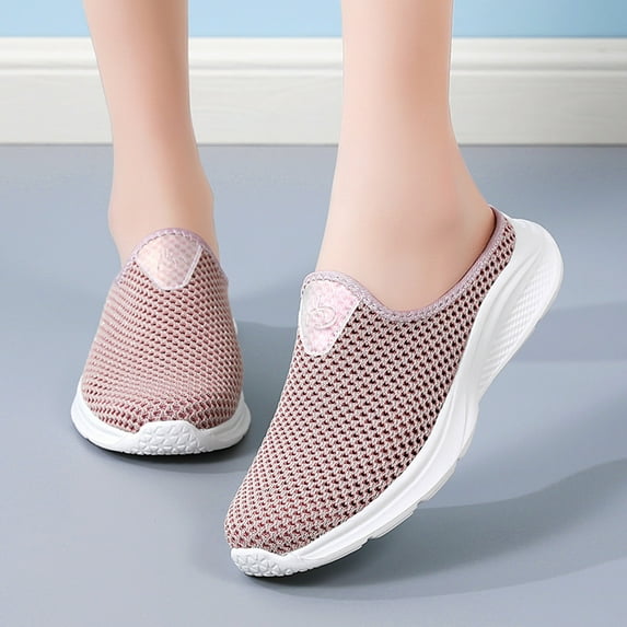 GUOBIOZIY Womens Breathable Mesh Walking Mules Sneakers Open Back Slip On Shoes(Pink,9)
