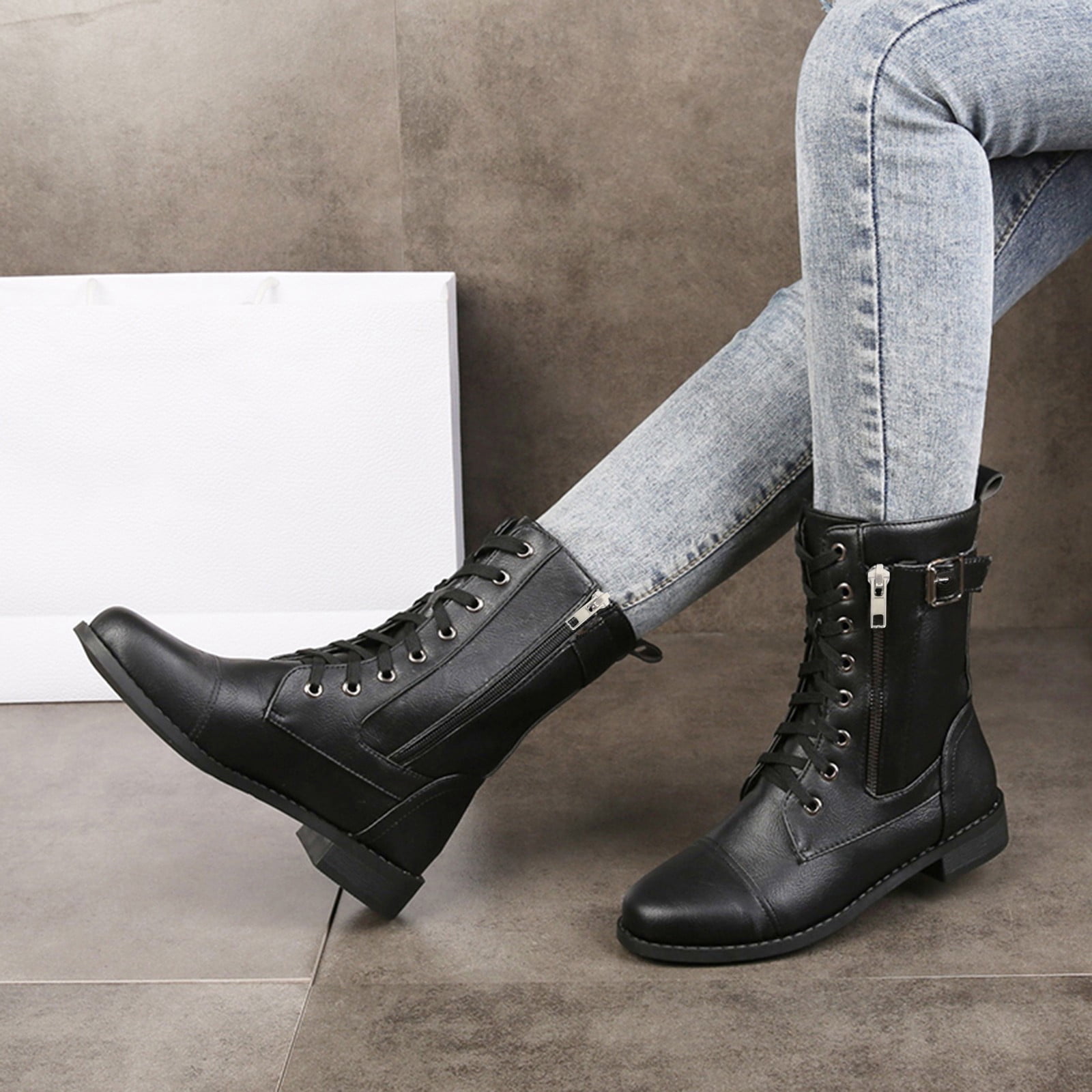FINIWOR Women's Winter Ankle Boots - Waterproof Combat Hiking Boots With Fur Lining, Side Zipper & Non-Slip Sole 4 thumbnail image