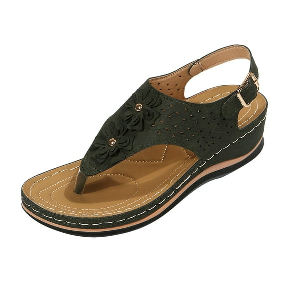 GUOBIOZIY Womens Flip Flops Open Toe Slides Cushion Footbed Platform Wedge Summer Sandals(AG,7)