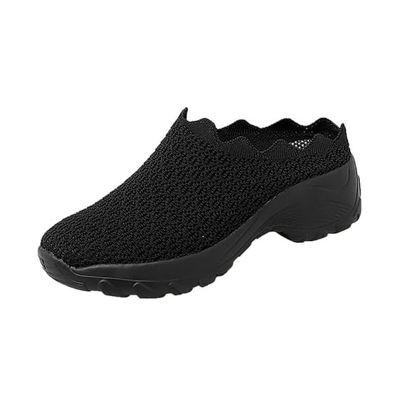 GUOBIOZIY Womens Mules Shoes Backless Sneaker Mules Closed Toe Slip on Mules Ladies Mules Slides Loafer Mules Sport Mesh Mules Shoes(Black,7)