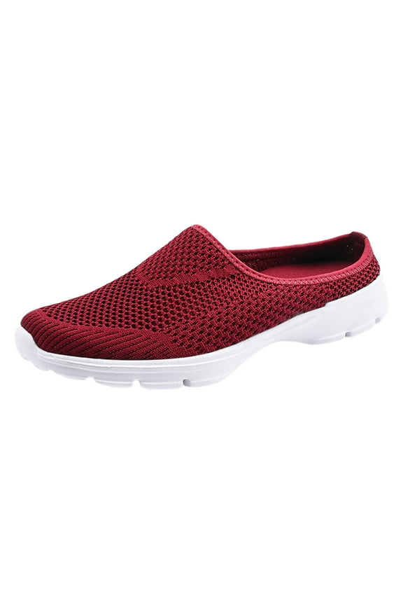 Womens Open Back Sneakers Slip On Mules Shoes Comfort Backless Loafers Shoes(Red,9)