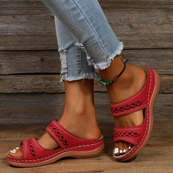 GUOBIOZIY Womens Slides Comfort Slip on Flat Sandals Ladies Soft Cushion Fashion Slippers(Red,8)