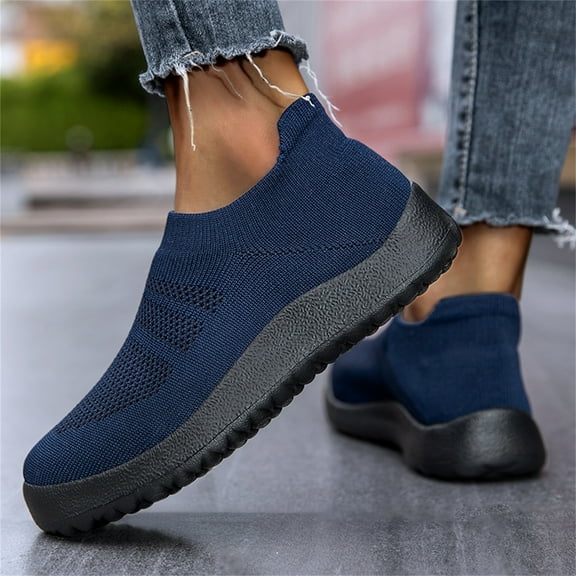 GUOBIOZIY Sneakers for Women Casual Slip on Walking Shoes-Comfortable Mesh Tennis Running Sneakers(Dark Blue,6.5)