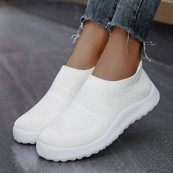 GUOBIOZIY Womens Sneakers Women's Athletic Walking Shoes Fabric Breathable Slip on Sports Tennis Running Mesh Breathable Lightweight Sneakers Gym Shoes(White,6.5)