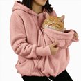 thumbnail image 1 of GUOBIOZIY Womens Zip Up Fleece Hoodie Large Front Pet Holding Pouch Long Sleeve Drawstring Loose Casual Outerwear Jacket, 1 of 9