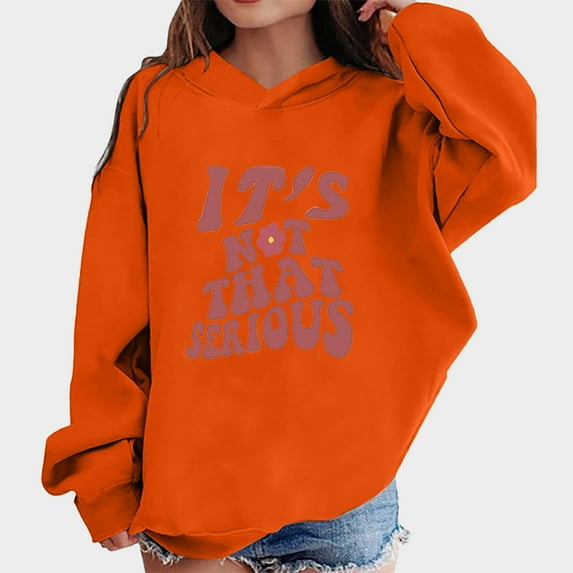 GUOBIOZIY Y2k Graphic Hoodies for Women Cute Teen Girls Vintage Oversized Sweatshirts Tops Clothes (Orange,A)