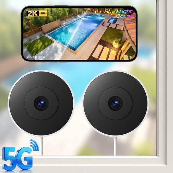 Window Camera, 2.4G&5G WIFI Home Security Camera 2K Indoor Outdoor Cameras for Home Security, Starlight Night Vision, 911 Emergency Dispatch, US Based Cloud, Easy & Quick Install(2 Pack)