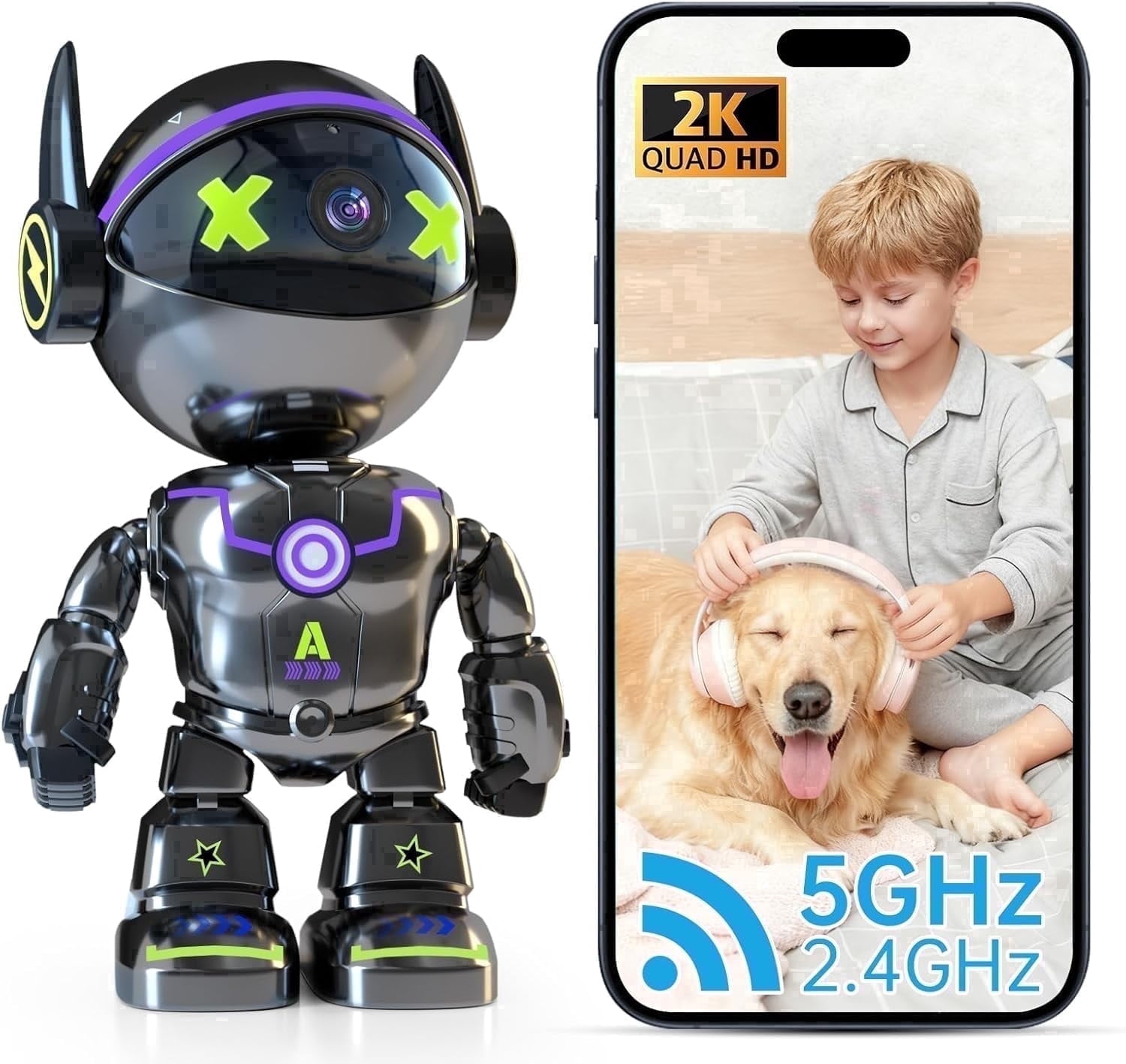 2K Indoor Security Camera, 5G/2.4Ghz WiFi Robot Cameras for Home Security, Pet/Baby Camera with Phone App Motion Detection and Alarm, Two-Way Talk, Color Night Vision, Human Detection
