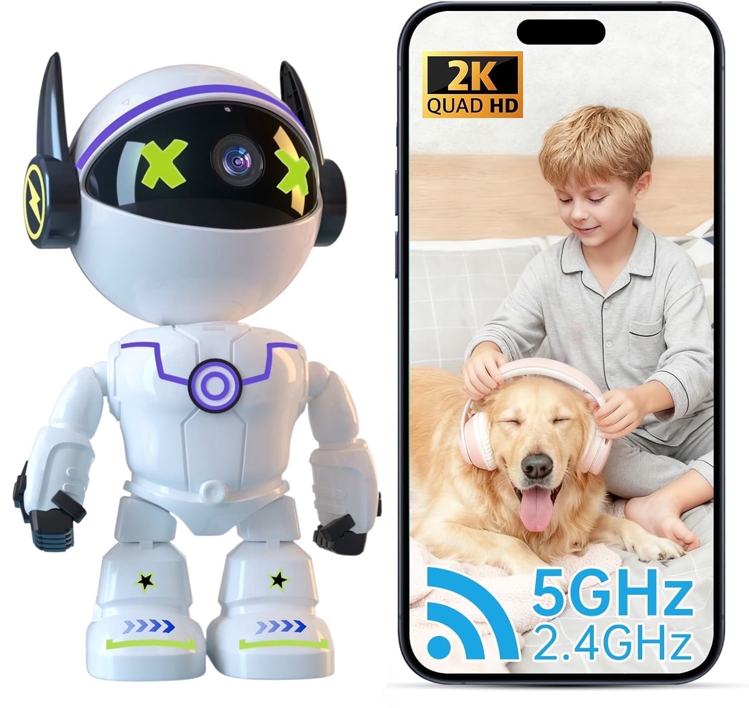2K Indoor Security Camera, 5G/2.4Ghz WiFi Robot Cameras for Home Security, Pet/Baby Camera with Phone App Motion Detection and Alarm, Two-Way Talk, Color Night Vision, Human Detection