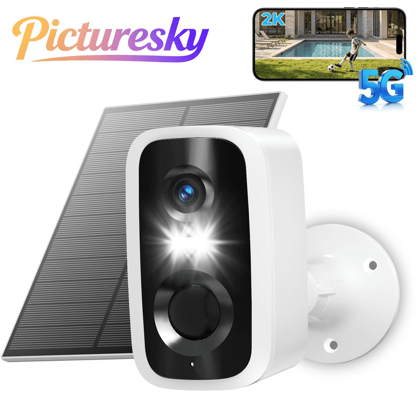 Solar Security Camera Wireless Outdoor - HD 2K Battery Powered Cameras for Home Security Outside, 2.4G&5G WiFi Surveillance Indoor, AI Motion Detection, Color Night Vision, 2-Way Talk, Waterproof