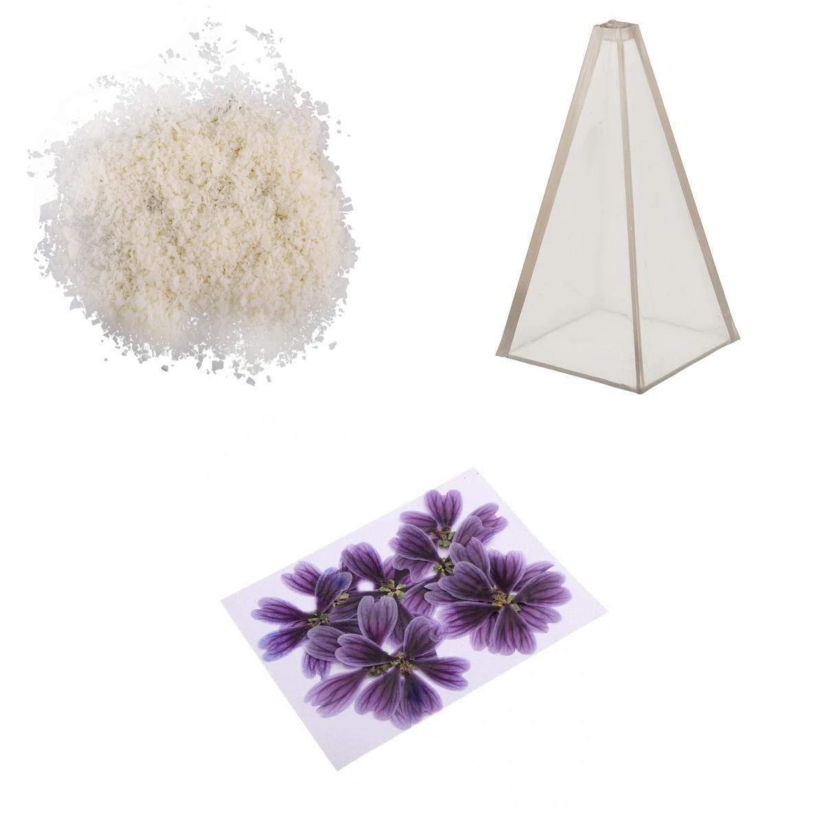 GUOOL 1 Set Pyramid Shape Candle Mould + 500g Soy Wax + 10pcs Dried Flower Candle Making Kit