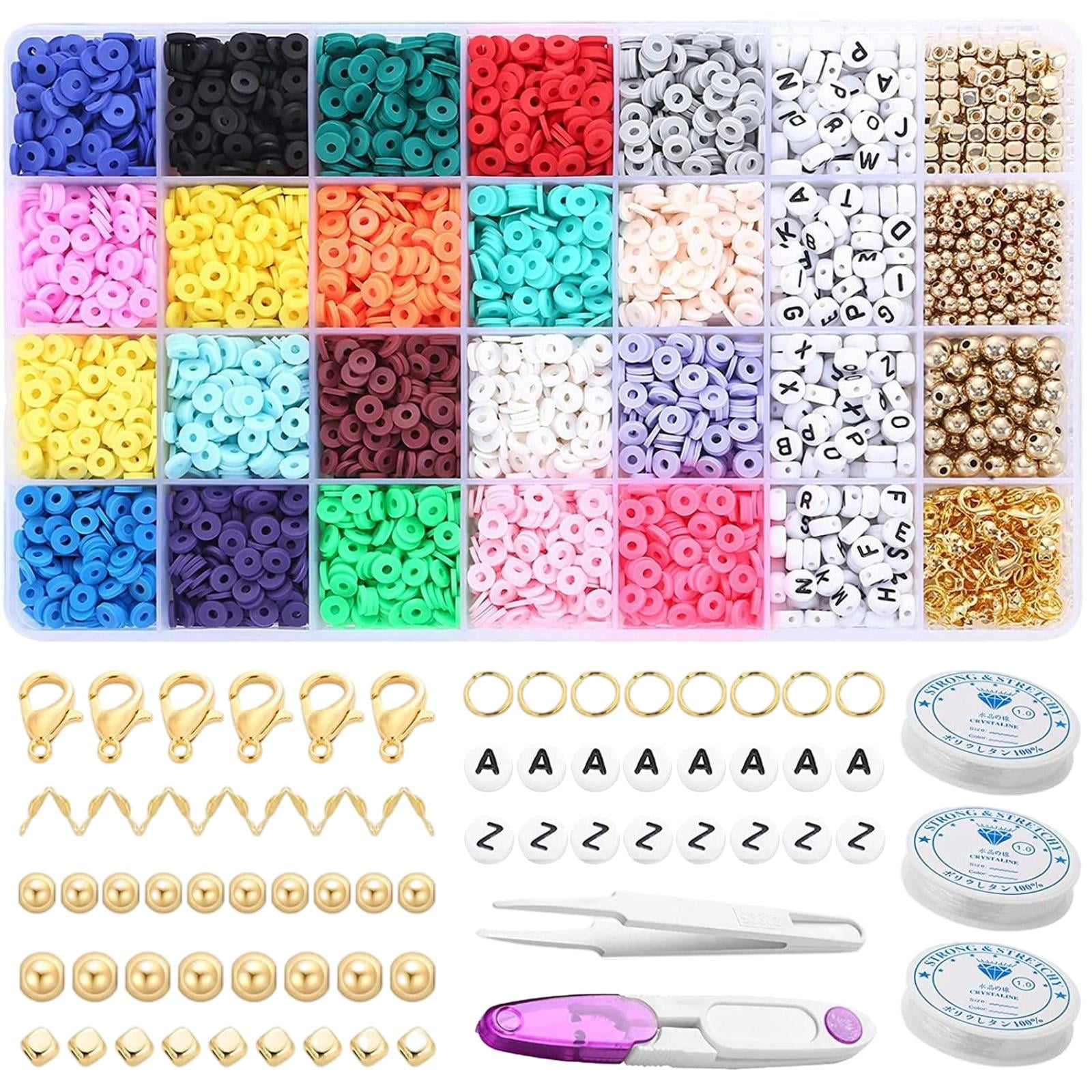 GUOOL 1 of box Flat Polymer Clay Beads Charms, Elastic Strings Letter Bead Round for Jewelry Making Bracelets Necklace Beading Finding Crafts Supplies , 4483pcs