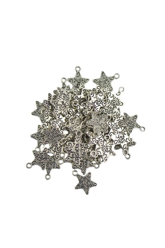 100pcs Antique Silver Just For You Star Charms Beads Pendants Jewelry Making