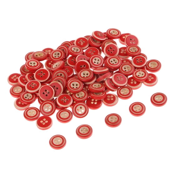 GUOOL 100pcs Cartoon Bear Wooden Buttons 2 Holes Sewing Scrapbooking DIY Craft , 100Pcs Red Buttons