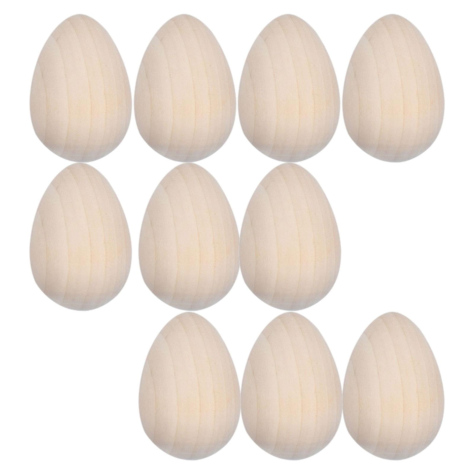 GUOOL 10Pcs Natural Wood Easter Eggs ,Painted Exercise puzzle children toys, Unfinished Manual Graffiti Simulation Egg for gift for children ,Home Party Ornament