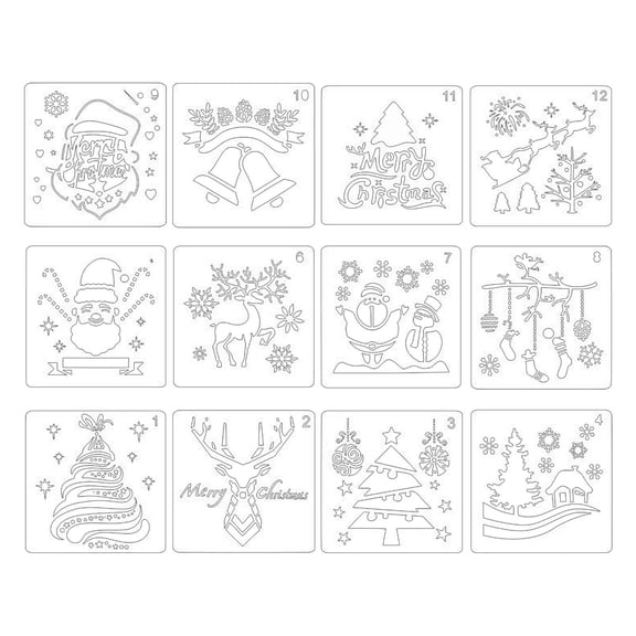 GUOOL 12 Pieces Christmas Stencils Painting Template, Reusable Drawing Stencil Craft for DIY Drawing Slice Gift Card Spraying Window Glass Door Car Body