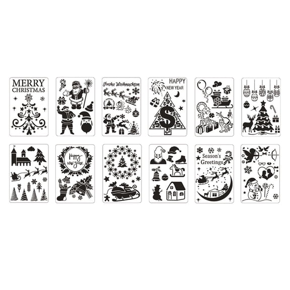 GUOOL 12Pcs Christmas Stencils Gnome Snowflake Gift Snowman Elk Pendant Santa Painting Template Holiday Decor Ruler DIY Album Embellishment