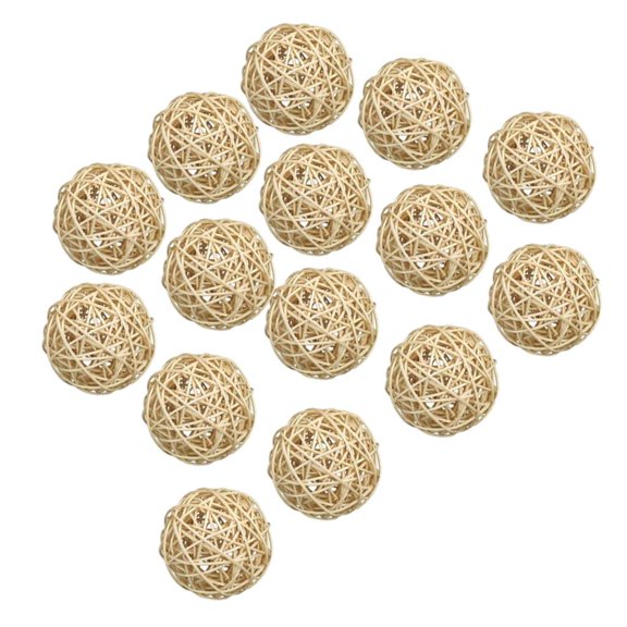 GUOOL 15 Pieces 4cm/1.57inch Wicker Rattan Balls, Garden, Wedding, Party Decorative Crafts, Vase Fillers, Rabbit, Parrot, Bird Toys, Accents - Natural Color