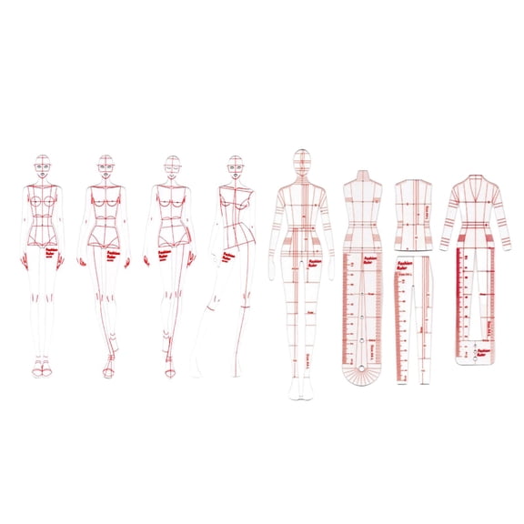 GUOOL 16 Pieces Fashion Illustration Drawing Ruler Set Female Design Sketching Template Rulers for Fashion Design Drafting Clothing Measuring