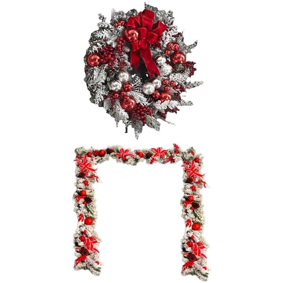 GUOOL 2 Pcs Traditional Christmas Wreath Snowflake for Door Christmas Decoration