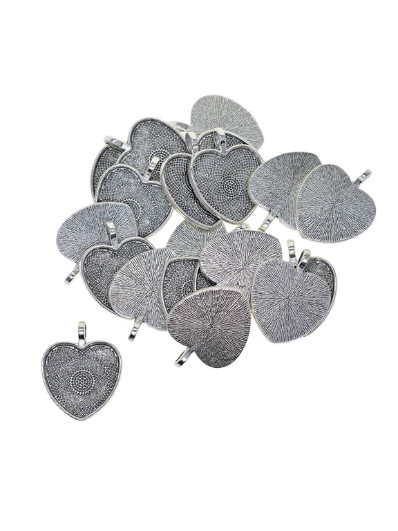 20Pcs Pendant Cabochon Bezel Settings Cabochons Tray Cover Necklace Charms for DIY Photo Jewelry Making( Silver)