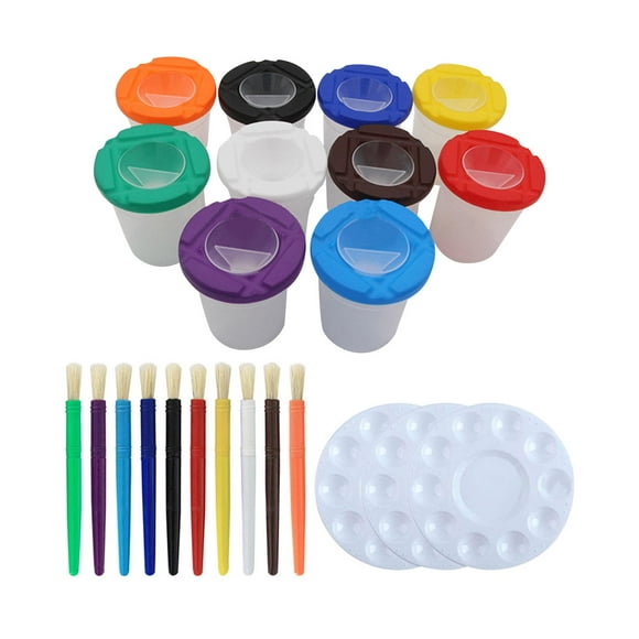 GUOOL 23x Paint Cups and Paint Brushes Painting Tool Self Made Cup for Kids Suit Round Paintbrushes Painting Cups for Beginners Child