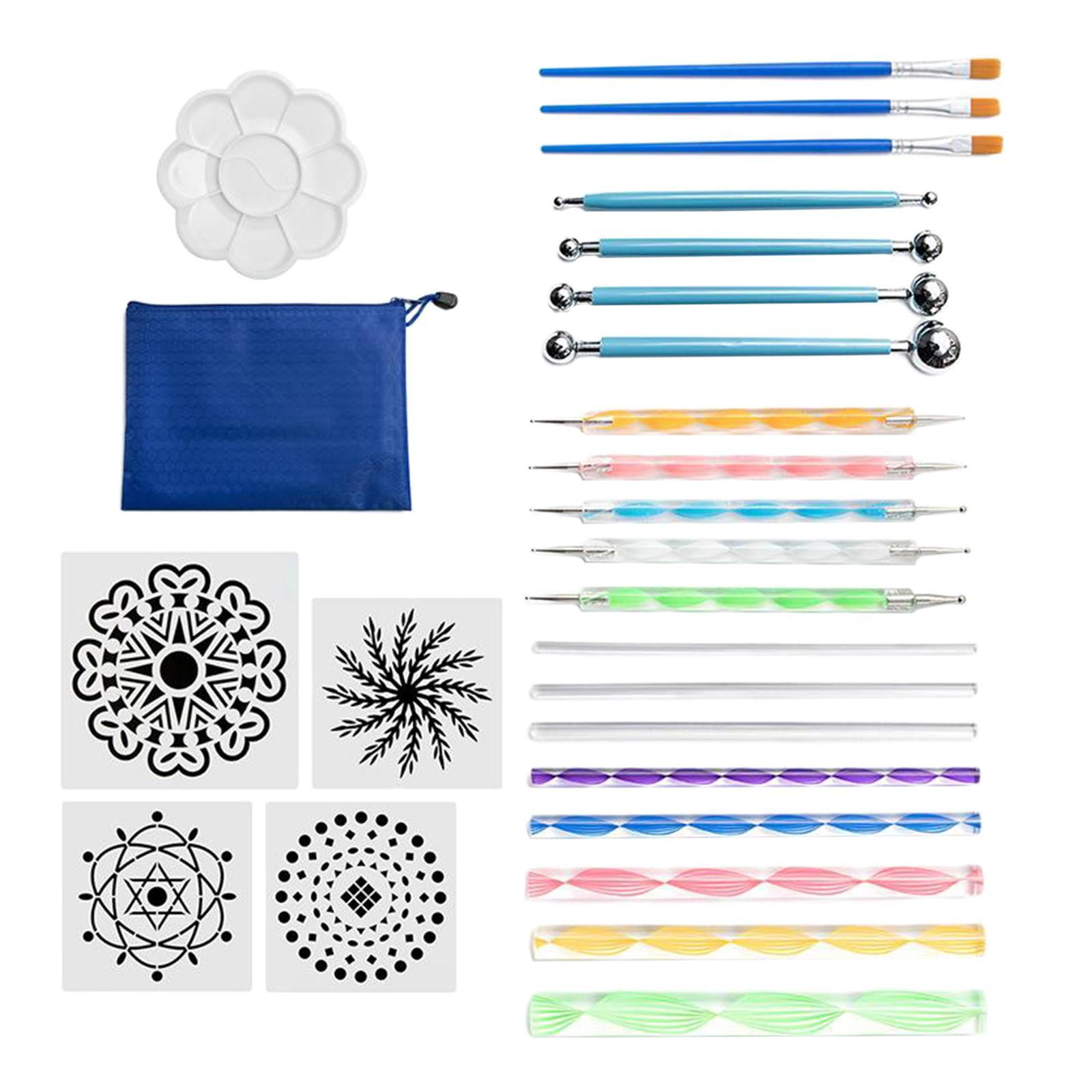 GUOOL 25Pc Mandala Dotting Tools Set Mandala Rocks Painting Kit, Stencil, Mandala Dotting Pen, Paint Tray,Brush Modeling for DIY Mandala Painting Art Crafts