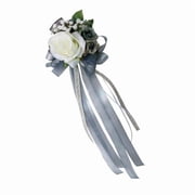 GUOOL 2x Novelty Wedding Car Decorations Prop Simulation Silk Flower with Ribbon Car Mirror Handle DIY Decor