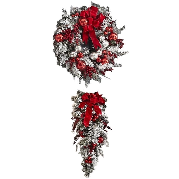 GUOOL 2x Traditional Christmas Wreath Snowflake for Front Door Xmas Decoration