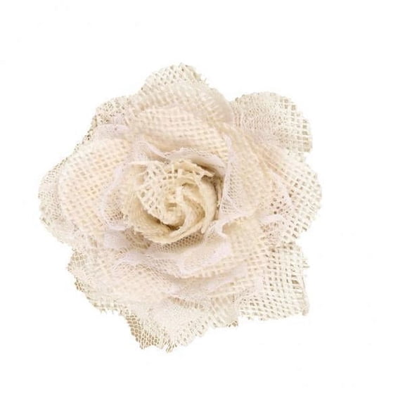 GUOOL 3- Hessian Burlap Lace Rose Flower Heads for Rustic Wedding Party Decor 6cm 3 Pcs