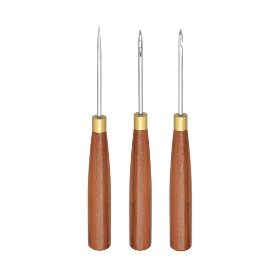 GUOOL 3 Pieces Shoe Repair Awl Leather Craft Tool Sewing Awl Scratch Awl Tool Durable Wood and Steel for Punching and Marking Suitable for Bag Making Handicraft Leather Sewing Shoe Repair 3.0