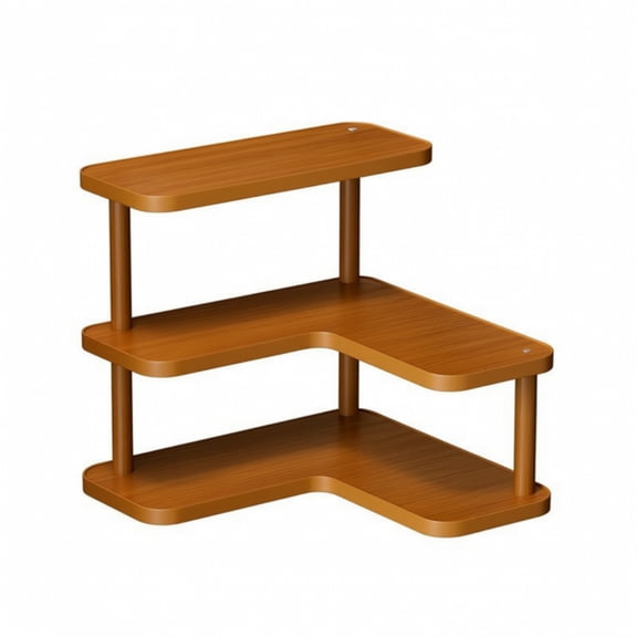 GUOOL 3 Tier Walnut Corner Storage Rack L Shape Space Saving Design Fits 90 Degree Corners for Desktop Living Room Study Office Coffee Station