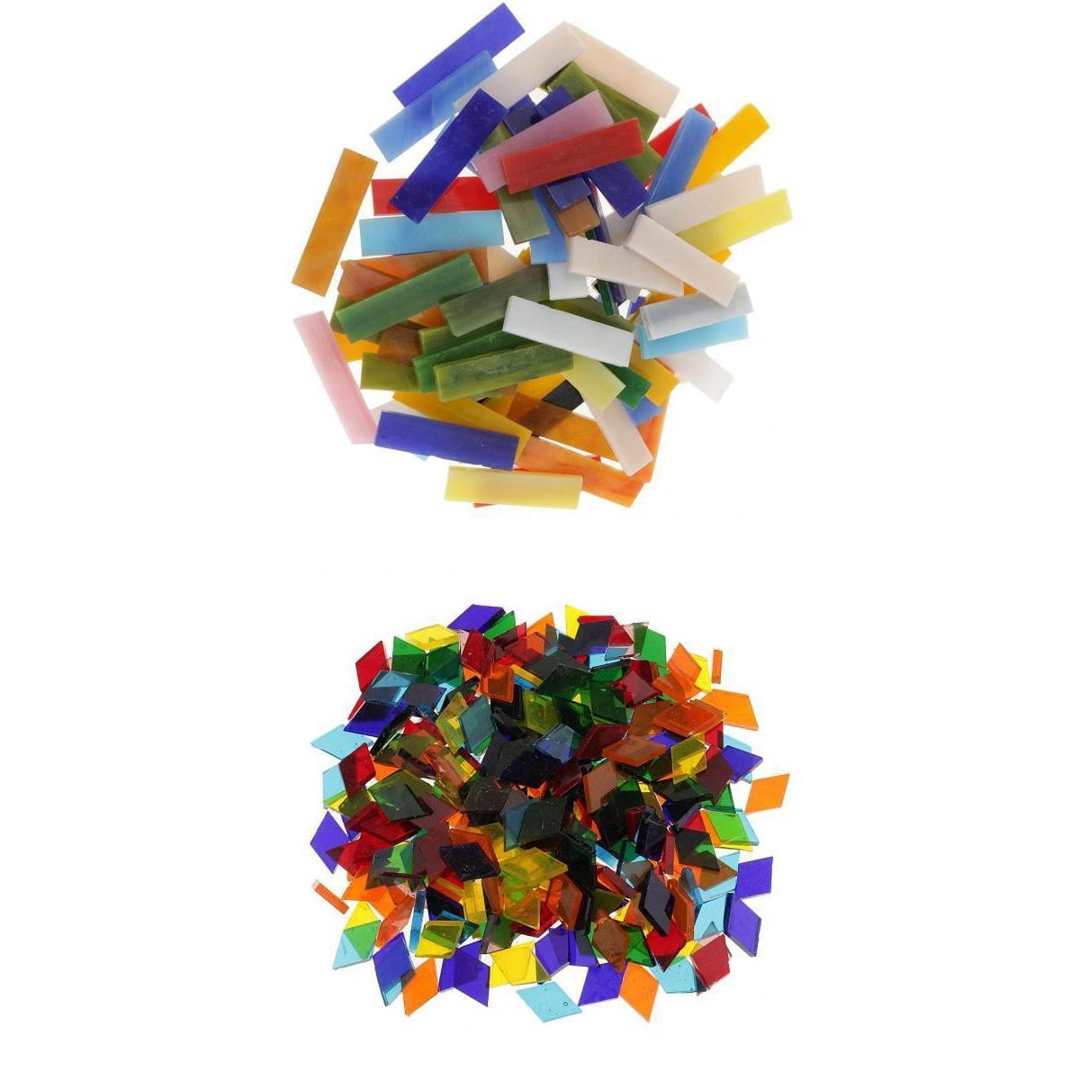 GUOOL 320 Pieces Assorted Colors Bulk Glass Mosaic Tiles Pieces For DIY Hobbies Art Craft Material Accessories - 11mm Rhombus & 10x40mm Rectangle Mosaic Til