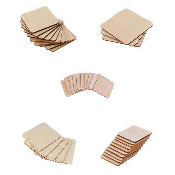 GUOOL 38 Pieces 5-12mm Wooden Square MDF Shapes Plain Wood Craft Blanks Plaque Sign Unfinished For DIY Pyrography Art Craft Woodworking Modeling Materials
