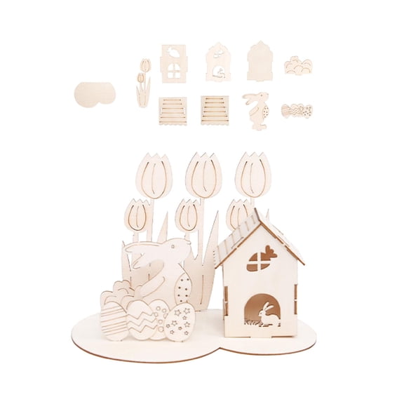 GUOOL 3D Model Kits Handmade Collectible Assembly Wooden Puzzle Easter Eggs Rabbit for Easter Valentine's Decoration B