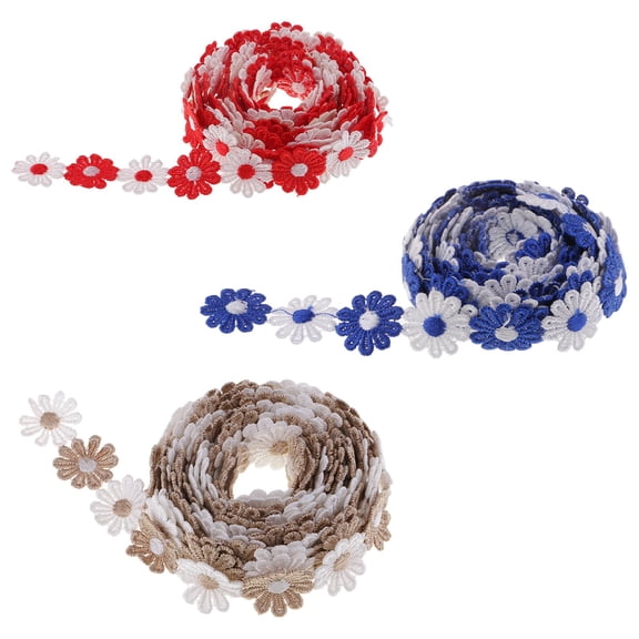 GUOOL 3Pcs Daisy Lace Trims Ribbon Embroidered Patches Edge Trimmings Scrapbooking