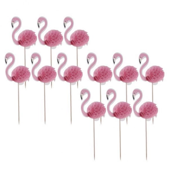 GUOOL 3x 12 Pieces Flamingo Honeycomb Cake Topper Wedding Birthday Party Cupcake