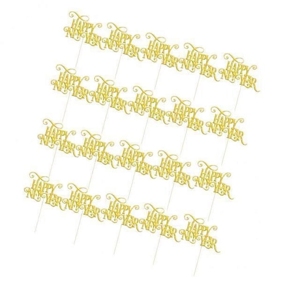 GUOOL 3x 20 Pieces New Year' Letters Cake Topper Shiny Year Celebration Pick Home Party Bakery Accessories