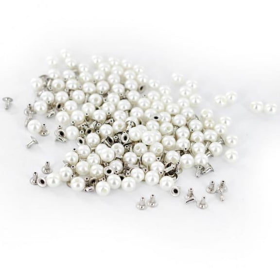 GUOOL 3x 6mm Acrylic Pearls Rivets Stud Button for Leather Craft Bag Jeans Pants Garment Accessories, 100 Pieces