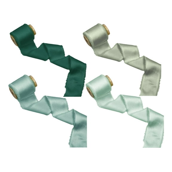 GUOOL 4 Pieces Ribbon Fringe Silk Ribbon Bow Making 5 Yards Home Decoration Windows Wedding Invitations Christmas Ribbon green