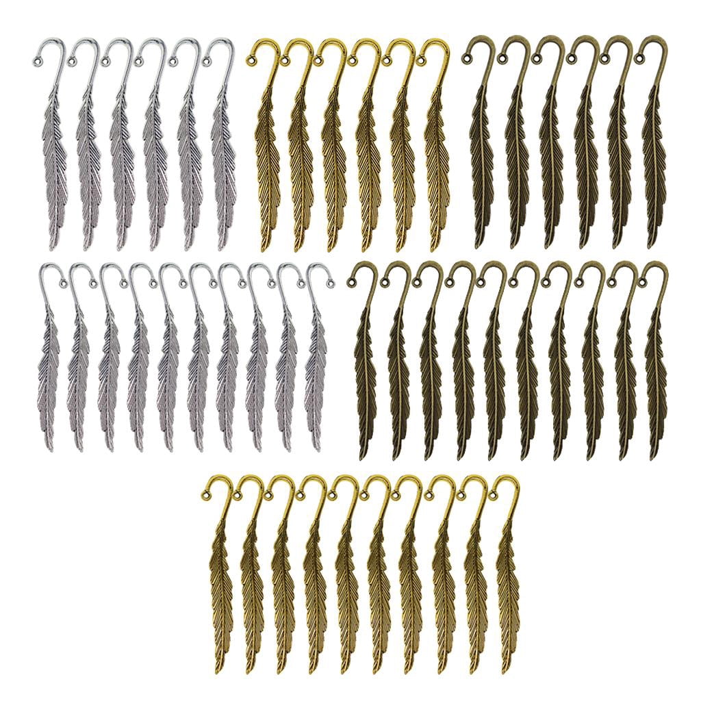 GUOOL 48Pcs Assorted Metal Bookmarks Label Stationery Beading Hook Feather Book Marker