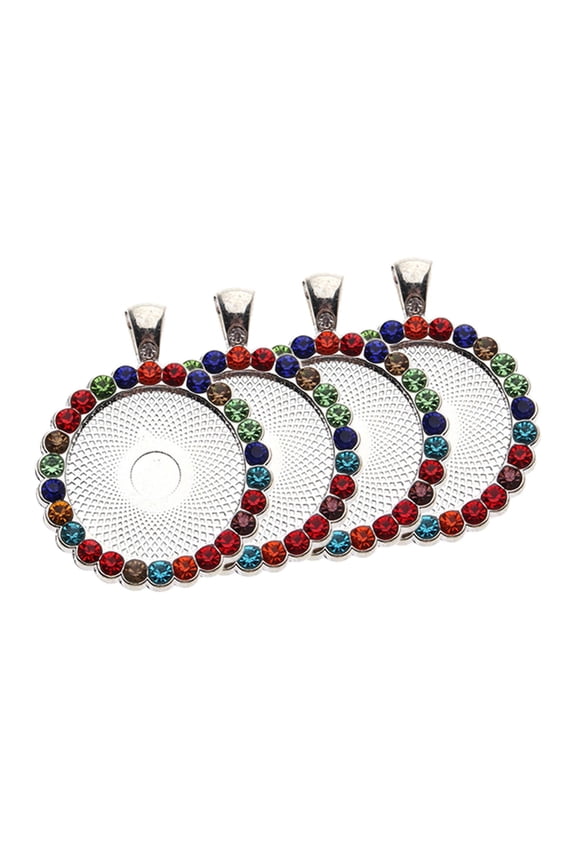 4x Rhinestone Bezel Pendant Trays Round Crystal Setting Cabochon Base for DIY Crafting Photo Jewelry Necklace Findings , Silver