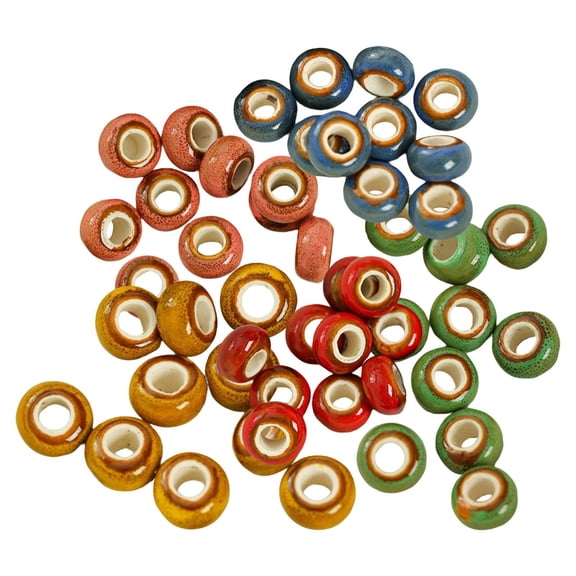 GUOOL 50 Pieces Colorful Ceramic Spacer Beads 6mm Hole Diameter Handmade Craft Round Macrame for DIY Pendants, Garlands, Necklace, Jewelry Making