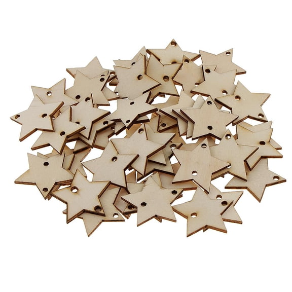 GUOOL 50 Pieces Unfinished Star Shapes Wooden Board Tags - MDF Cutouts Star Shapes Wooden Tags 35mm with 2 Holes For Birthday Boards, Chore Boards or other Special Dates DIY Materials