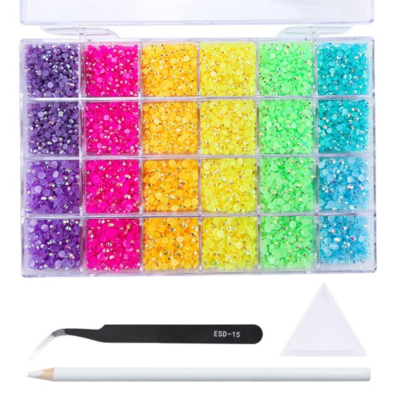 GUOOL 5000Pcs Nail Beads Embellishments Decoration Flatback Mixed Color with Pen Nail Art for Costume, Clothes, Face Arts, Crafting, Shoes 24 Grids 32cmx25cm
