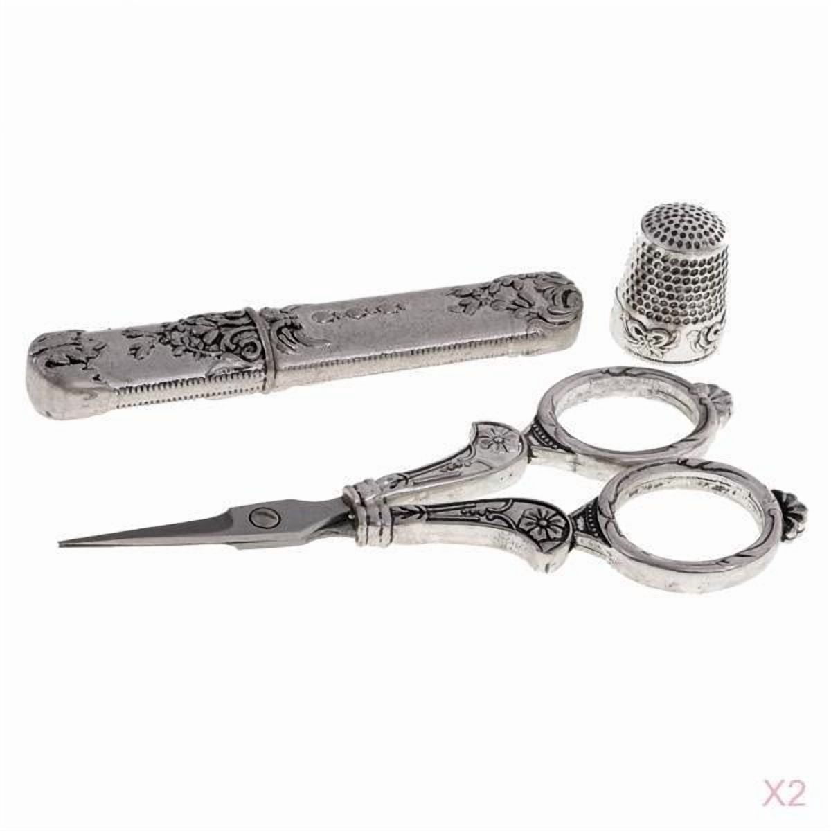 GUOOL 6 Pieces Antique Silver Stainless Steel Sewing Scissors Thimble Needlecase Sewing Tools Set for Embroidery Cross Stitch DIY Needleworking Patchwork