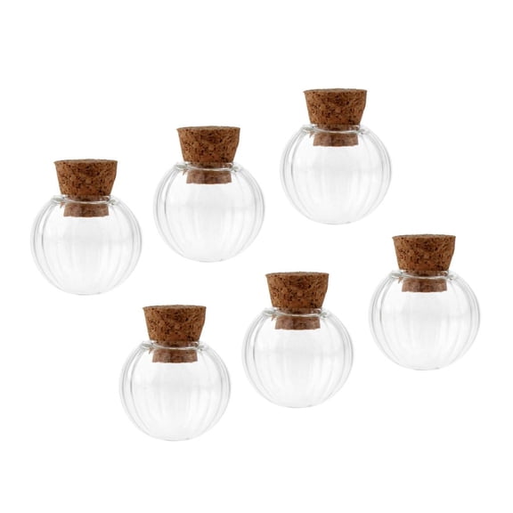 GUOOL 6 Pieces Mini Pumpkin Glass Vials Bottles with Cork Lid Jewelry Mini Bottle Small , 18mm