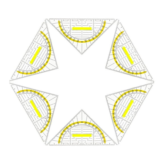 GUOOL 6 Pieces Set Square Protractor with Yellow Scale Geometry Drawing Measurement Tool with Detachable Handle for University Home